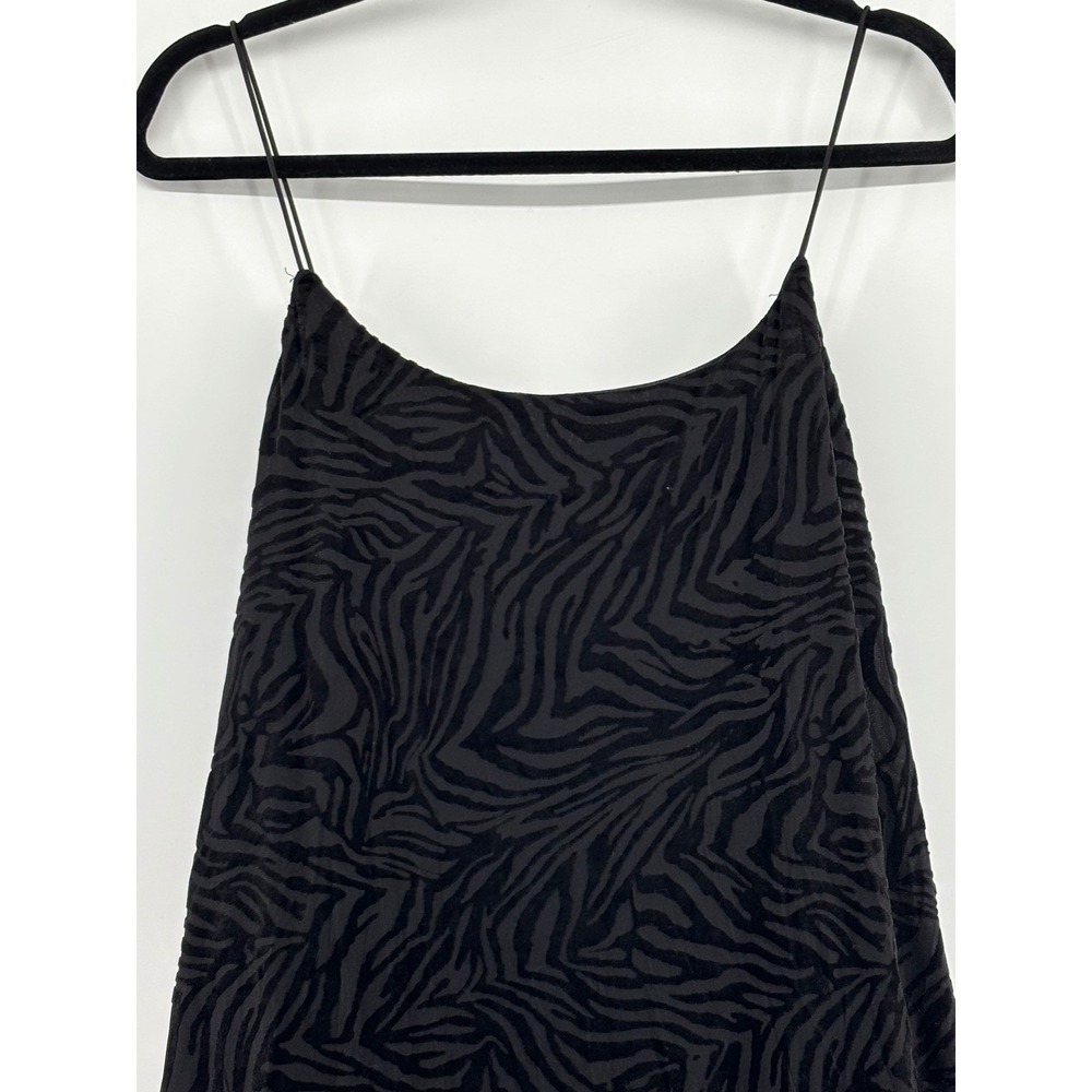 Black Zebra Velvet Burnout Midi Slip Animal Print Dress Spaghetti Strap Y2K Look